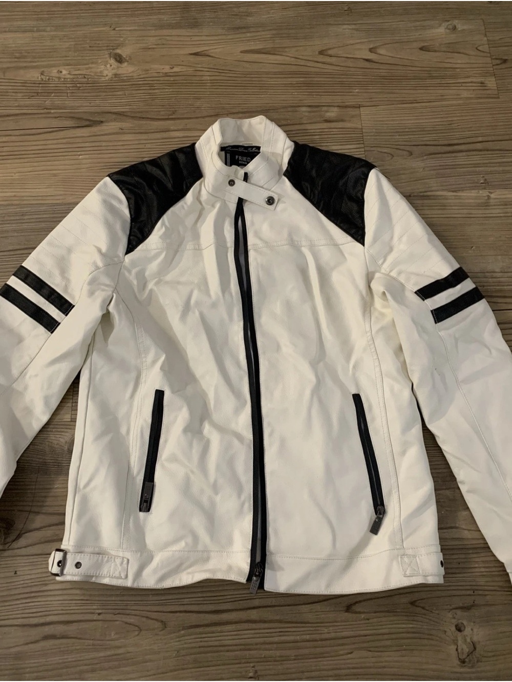 Bleu Grandeur Mens Zip Up Jacket White/Black Size S Faux  leather